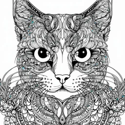 cat, realistic, Animal, mandala, coloring book, clean line art, wildlife-inspired, kid style, happy expressions, –no sketch, color, –ar 3:4, white background, minimalistic black lines, 8k, minimal black color, low black colors, coloring page, use pure black and white colors, avoid thick black colors, thin black line art, avoid colors, perfect shape, perfect clear lines, clear edges, fill edges, exact perfect edges, not use black colors,