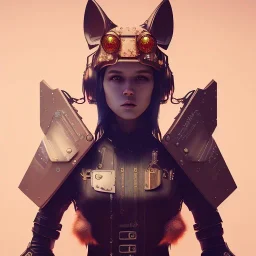 A steampunk Armor wearing Fox,cyberpunk, character design,ultra realistic,shiny, smooth, studio quality, octane render, Surrealism, Triadic colour scheme,ambient lighting polaroid, 100mm