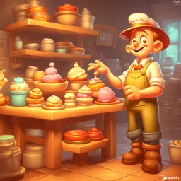 a cartoon character thirty years old confectioner , an ultrafine detailed painting by senior character artist, featured on polycount, sots art, artstation hd, 2d game art, behance hd