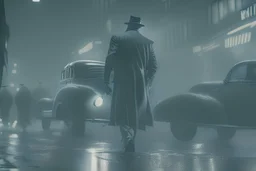 street photography: epic film noir; black and white photography, epic,cinematic,stunning,full-on;by artist "film noir";super hyperdetailed;masterpiece;award-winning professional photography;FX;octane render;dynamic lightning;really cool