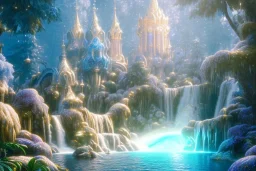  white and gold crystal cosmic ambiance，waterfall, full of details, smooth, bright sunshine，soft light atmosphere, light effect，vaporwave colorful, concept art, smooth, extremely sharp detail, finely tuned detail, ultra high definition, 8 k, unreal engine 5, ultra sharp focus