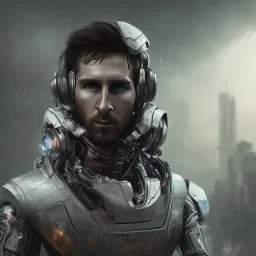 portrait,perfect face lionel messi robot, post-apocalyptic in a cyberpunk city, realistic, intriacte detail, sci-fi fantasy style, volumetric lighting, particales,highly detailed,cinamatic, deep colours,8k