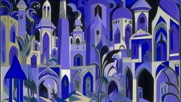 A violet haunted old metropolis with ghosts designed in African pottery painted by André Lhote