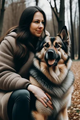 a lady with a dog bigger than her self