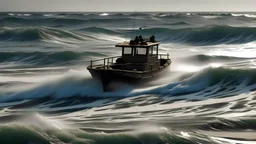 A boat on angry sea water in deser