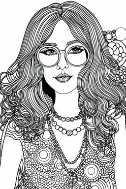 Outline art for coloring page OF 1960'S HIPPIE DESIGNS, coloring page, white background, Sketch style, only use outline, clean line art, white background, no shadows, no shading, no color, clear