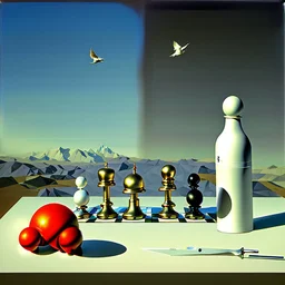 Putin, President Xi Of China And Joe Biden Play Chess With A Pigeon,Ufo And Atomic Bomb Mushroom Cloud,Complex Surgical Instruments Intermixed With A Newborn Boy,Minimalism,Painting By Adrian Ghenie,Rene Magritte,Pablo Picasso,Michelangelo,Salvador Dali,Lucian Freud