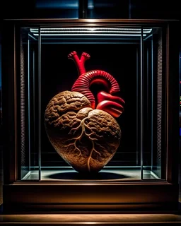 human natural heart in safe showcase