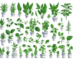 Vector plants and herb set illustration. Watercolor white backdrop