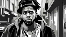 jcole, walk in street rapper, Realistic, sharp, digital art, ultra detailed, High quality, 8K, ultra detailed,