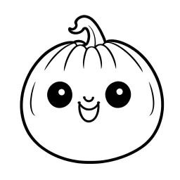 create a 2d black outline, "cute kawaii pumpkin coloring book for kids", coloring page, low details design, black contour, coloring page design, simple background, colorful , card style, coloring page for kids, white background, sketch style,