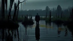 мужчина стоит в болоте hte long dark