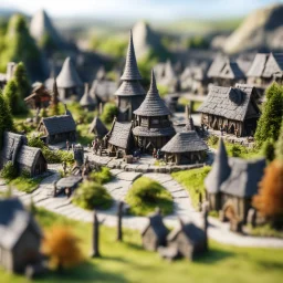 Miniature village Isengard Uruk-hai tilt-shift