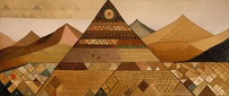 A brown mountain covered in sand designed in German folk art painted by Paul Klee