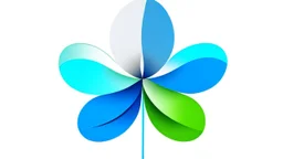 Minimalist illustration of a flower. Shapes are simples. Style is cutout. Colors are vivid, electric blue, electric green and electric grey. White background.