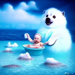 baby swimming in the artic