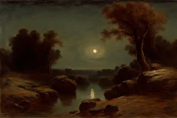 Night, rocks, trees, begginer's landscape, friedrich eckenfelder, willem maris, and otto pippel impressionism paintings