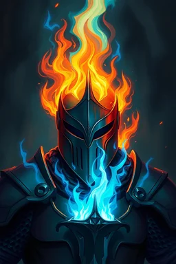 Knight in dungeon, Head burn blue fire, 4k, avatar, paint style, dark fantasy