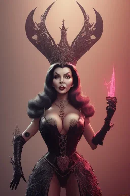 Joan Collins as evil queen in black leather, leather, busty, cleavage, angry, stern look. character design by cory loftis, fenghua zhong, ryohei hase, ismail inceoglu and ruan jia. unreal engine 5, artistic lighting, highly detailed, photorealistic, fantasy