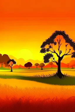 Trees，Warm color palette，The grasshopper stood on the rice field