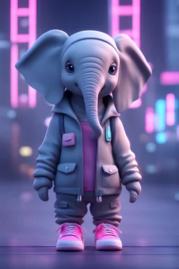 cartoon cute elephant with white and sneakers, Cyberpunk realism style, front view,, zbrush, Arys Chien and light magenta, lit children, 32k uhd, street fashion, round,8k,HD