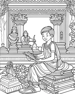 coloring pages for kids, Thai line art , 3D paper art, illustration cartoon style, thick lines, low detail, black and white, no shading, --ar 85:110