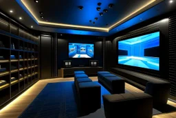 a dedicated home cinema room with LED ambient lighting in the walls