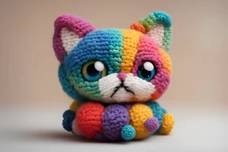 cute chibi amigurumi cat in colourful, soft cotton yarn balls in sunshine Weight:1 surrealism Salvador Dali matte background melting oil on canvas Weight:0.9