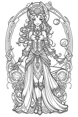 Outline art for cute Fantasy coloring pages with enchantress, white background, Sketch style, full body, only use outline, Mandala style, clean line art, no shadows and clear and well outlined