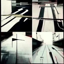 Minimal abstract oil paintings desolate 1960s carpark concrete fragments and naked bodies. style of Justin Mortimer and Francis Bacon. road markings.