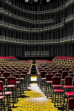 Theater for performing plays with chairs with movement between the chairs