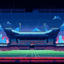 A bright pixel art cyberpunk-style illustration of the tottenham hot surs stadium