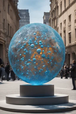 статуя на улице, Шар как атом/молекула: Сделать поверхность шара похожей на модель атома или молекулы, используя геометрические формы, светящиеся элементы или проекцию. . Для этого можно использовать различные геометрические формы, такие как круги, треугольники, шестиугольники и т. д., чтобы создать абстрактное изображение структуры атома или молекулы. Кроме того, возможно использование светящихся элементов, чтобы придать статуе особую магическую атмосферу и привлечь внимание прохожих ночью.