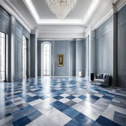 luxury hall ,tiled blue and gray large floor,