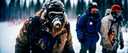 close up of a Yeti in documentary photography, Wildfire, Smoke, burning, forest fire,August 199, Yeti, Dystopian, Japanese, Extreme depth of field, bokeh blur, winter, blizzard, Alberta, all-natural, in the style of candid, imperfection, natural lighting, Professional shot, shot on Agfa, Fuji Film, Anamorphic lens --ar 4:5 --w 150 --style raw