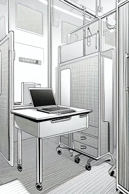 hospital desk, greyscale