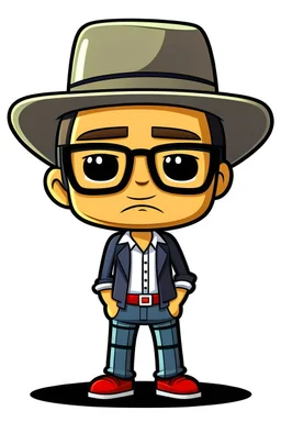 Vectores imágen of Gustavo Petro serious with hat, jeans and shirt no lentes speaking in a speech full body chibi