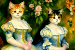 Zwei Katzen. Paws. Tanz am Bougival. Painting style of Pierre August Renoir