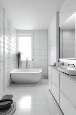 Dame el interior de un baño completo y que se vea completo estilo minimalista
