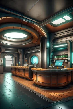 rustic futuristic service station interior