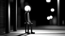stickman figure sadly sitting under a street lamp