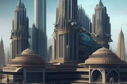 Grand scale Indian city, modern futuristic, inspired by hindu Architecture, show skyline, entire city