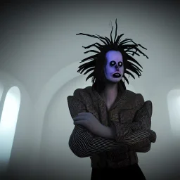 beetlejuice, dramatic, tim burton style, dramatic lighting, volumetric lighting, hyperrealisme, 8k, high quality, photorealistic, lot of details