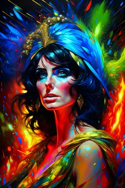 fire, lightning, wind, rain, volcanic lava, fireworks, explosions, multicolored neon lights, Elizabeth Taylor as Cleopatra in the art style of Leonardo De Vinci, oil paint on canvas, 32k UHD, hyper realistic, photorealistic, realistic, life-like, extremely detailed, extremely colorful, sharp beautiful professional quality,