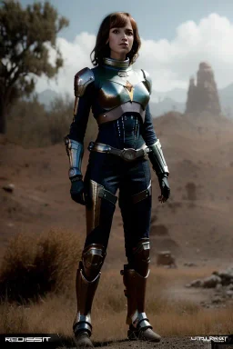 Rebel Lynn, ultrarealistic, dynamic, concept art, strikingly beautiful (18 year old girl:1.2),_skimpy lost in space armor_, Hair (long ginger:1.1), Face (freckles:1.2), body, medium breasts (heavy cleavage:1.2), tracing, ambient light, highres, (hyperrealistic:1.2), (perfect face:1.1), intricate (high detail:1.1) body, beautiful detailed eyes (emerald:1.3), _camera_, _pose_, plump lips ,sci-fi theme, Model hash: ddc3021b