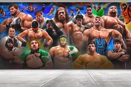 a wrestling mural wall