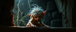 A hairy, sleek gremlin elf, Behind the glowing midnight shelf. Hair like a storm, dancing free, Serving secrets silently. malt av Rembrandt