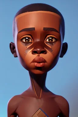 african baby head portrait, warrior costume, 3d, village, robot, fetus, 8k quality