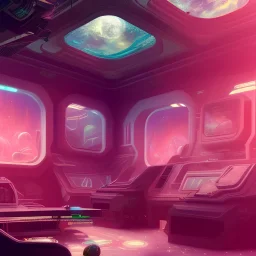 Spaceship indoor, ultra realistic, intricate details, ultra highly detailed, shiny, smooth, studio quality, octane render, Surrealism, Triadic colour scheme,glow-stick, ambient lighting,nightclub lighting, polaroid, 100mm, --ar 1:1 --v4