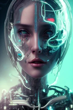 cyberpunk, head, women, portrai, face cry, eye tears, tron, cyborg, robot, cyborg, white hair, seven , perfekt, real, dream, hr giger